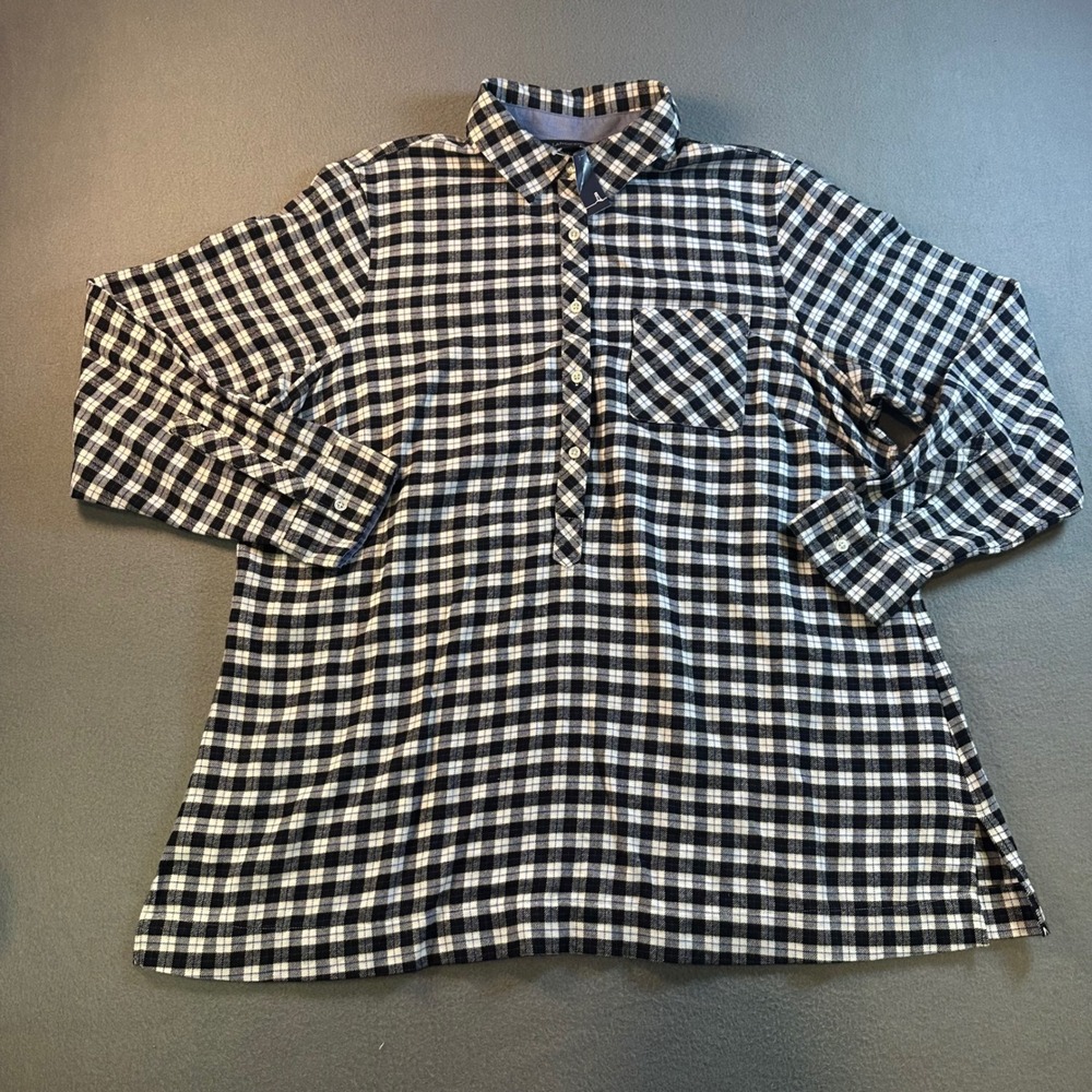 Lands End Womens Black Plaid Flannel Tunic Shirt Long Sleeve 16W 448791